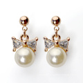 2016 Artificial Pearl And Diamond Earring sweet bow pearl and zircon pendant earring